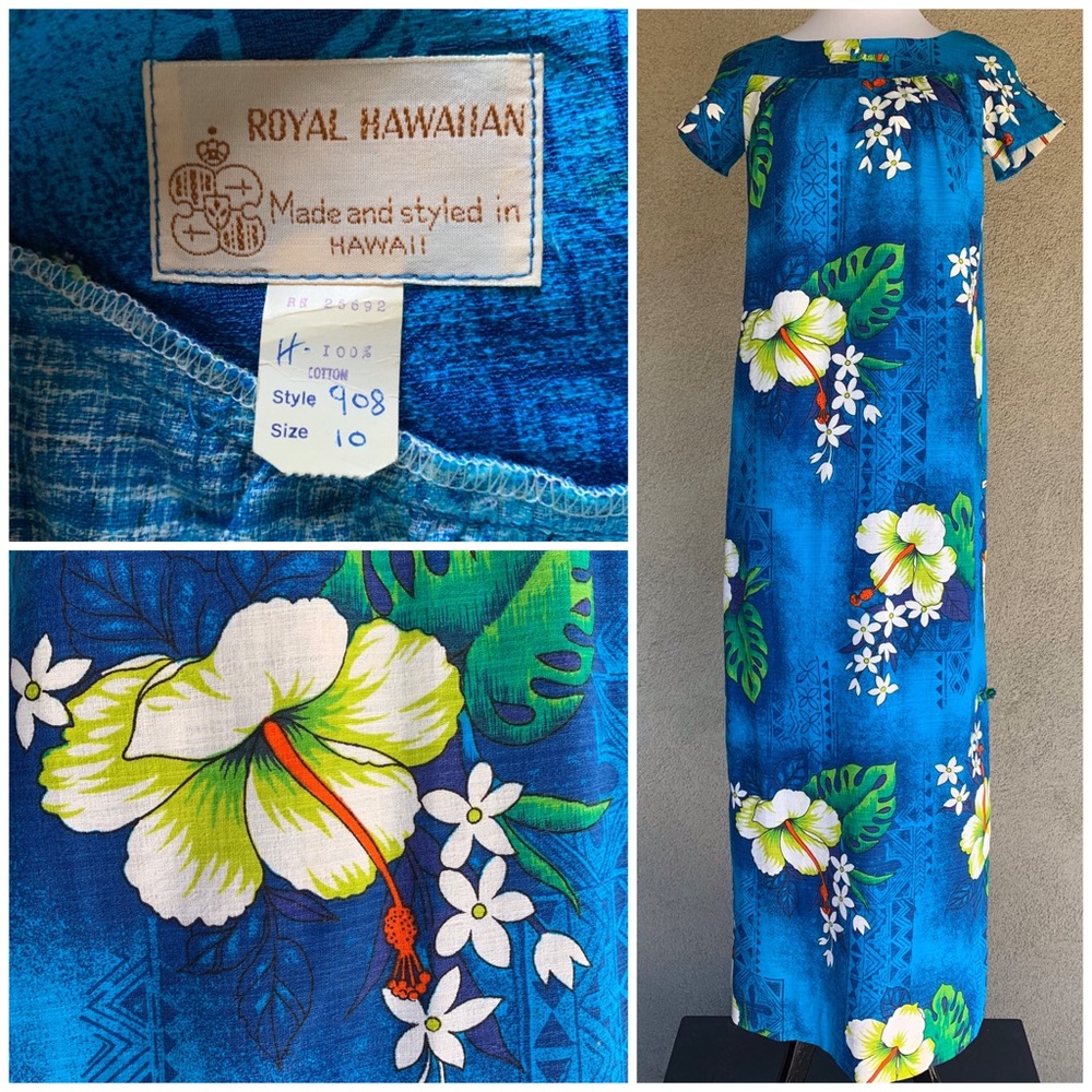 🌺”Royal Hawaiian” Vintage Barkcloth Muumuu Dress